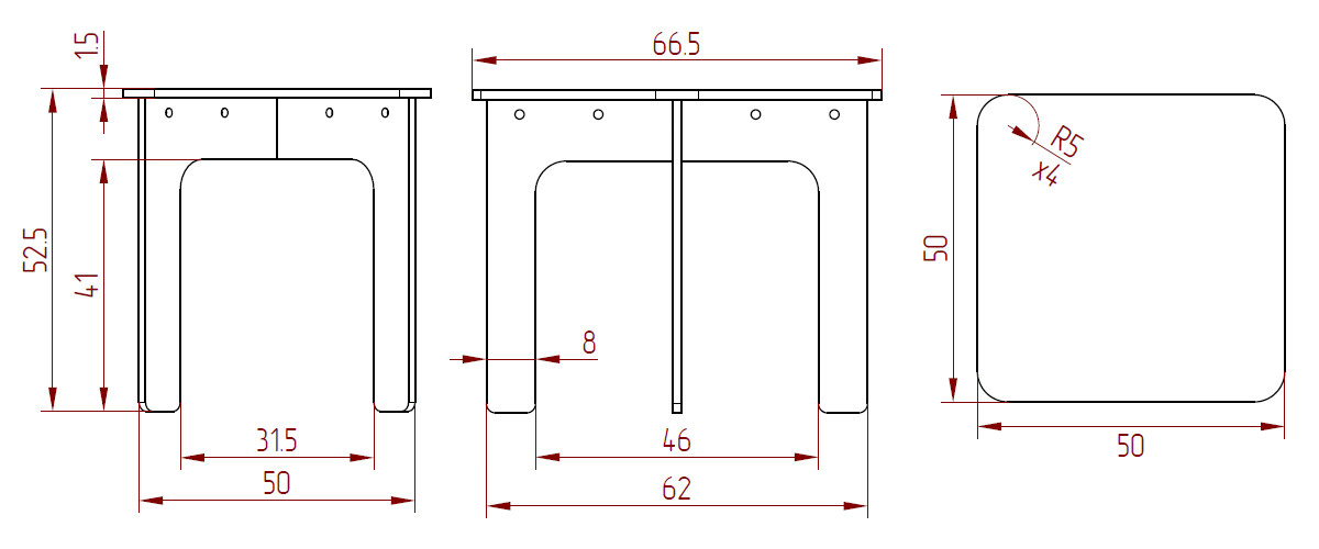 Rysunek techniczny drewnianego stolika dla dzieci